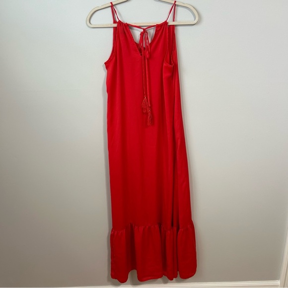 J. Crew Red Ruffled Tiered Sleeveless Beach Maxi Dress Women’s Size Medium - Picture 4 of 5